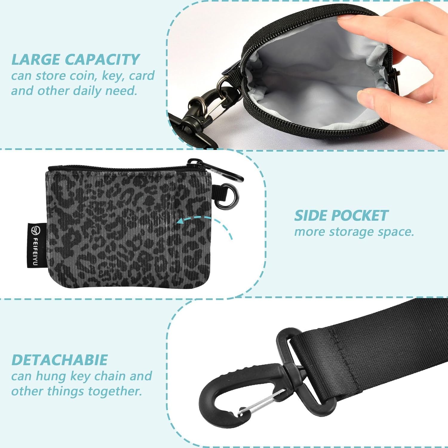 senya Zip Around Dual Pouch Keychain Wristlet Wallet Black-white Leopard Print Portable Detachable Coin Purse Pouch for Women - Image 3