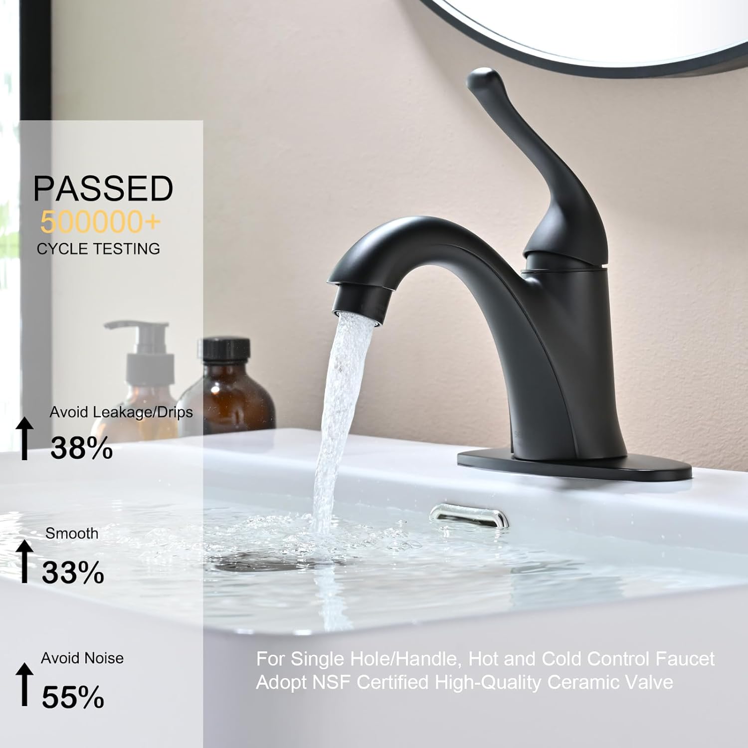 Black Single Hole Bathroom Faucet 1 Hole Single Handle Brass 3 Hole Bathroom Faucets for Sink RV Vanity Faucet with Pop-up Drain and Flexible Hoses, Made of Heavy-Duty Thickened Brass and Metal - Image 3