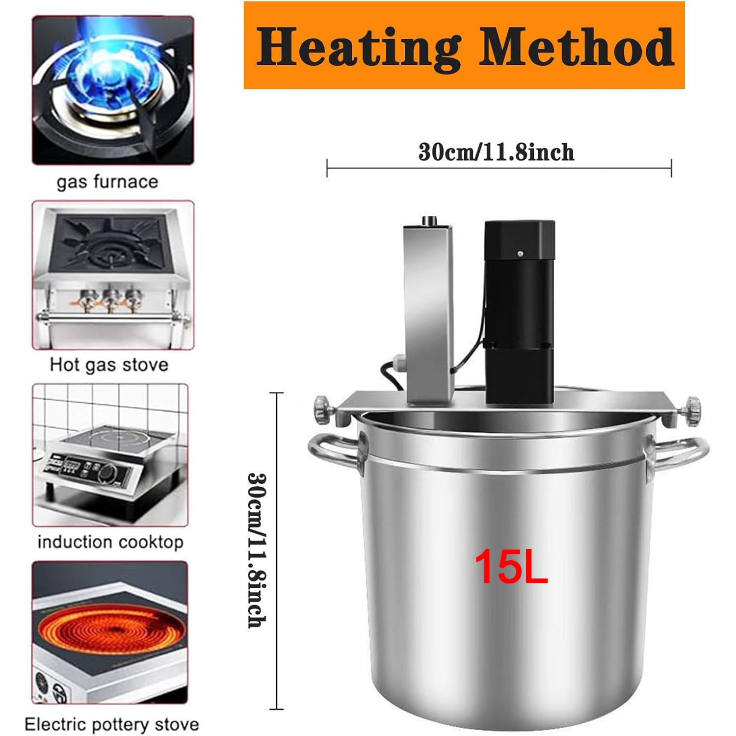 Mescolatore Automatico per Pentole,Agitatore Elettrico Professionale, Acciaio Inox, per Piani a Induzione e Fornelli a Gas,per Preparare Salse, Zuppe e Condimenti per Pentole Calde 15L