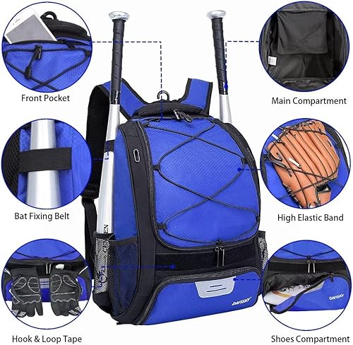Miniatura 4 de Bolsa de béisbol juvenil con compartimento para zapatos, mochila de béisbol con gancho para valla para equipo y equipo de T-Ball y softbol, sostiene