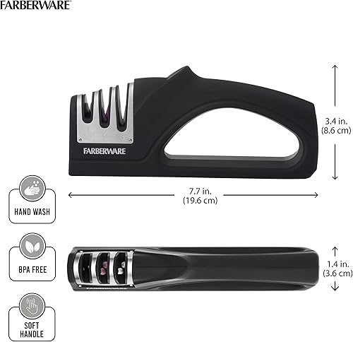 Miniatura 3 de Farberware Edgekeeper - Afilador de cuchillos de cocina de 3 etapas, color negro