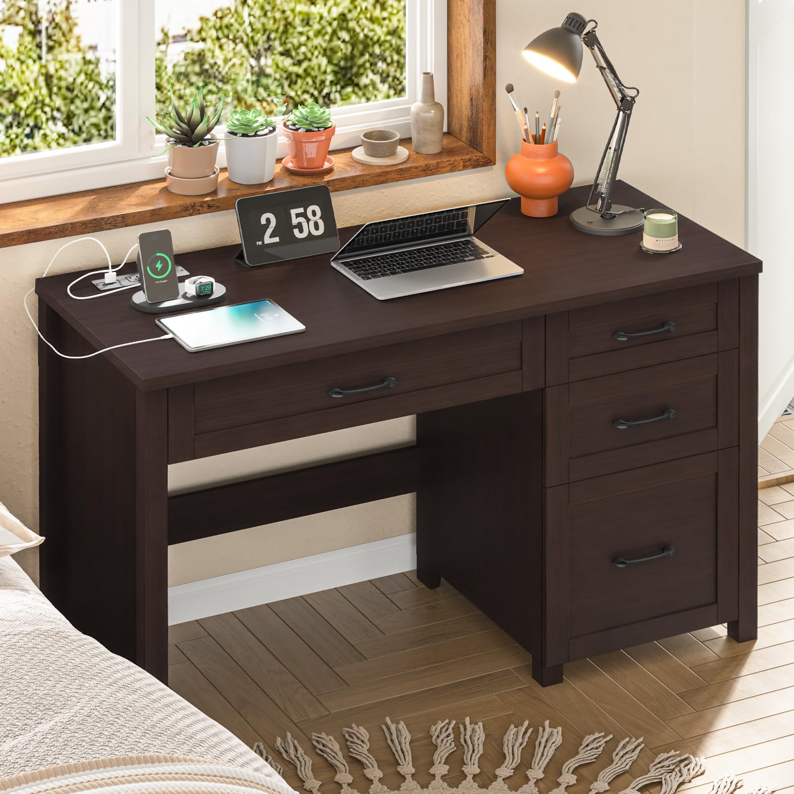 Farmhouse 47" Executive Desk, Computer Desk with File Drawer, Walnut