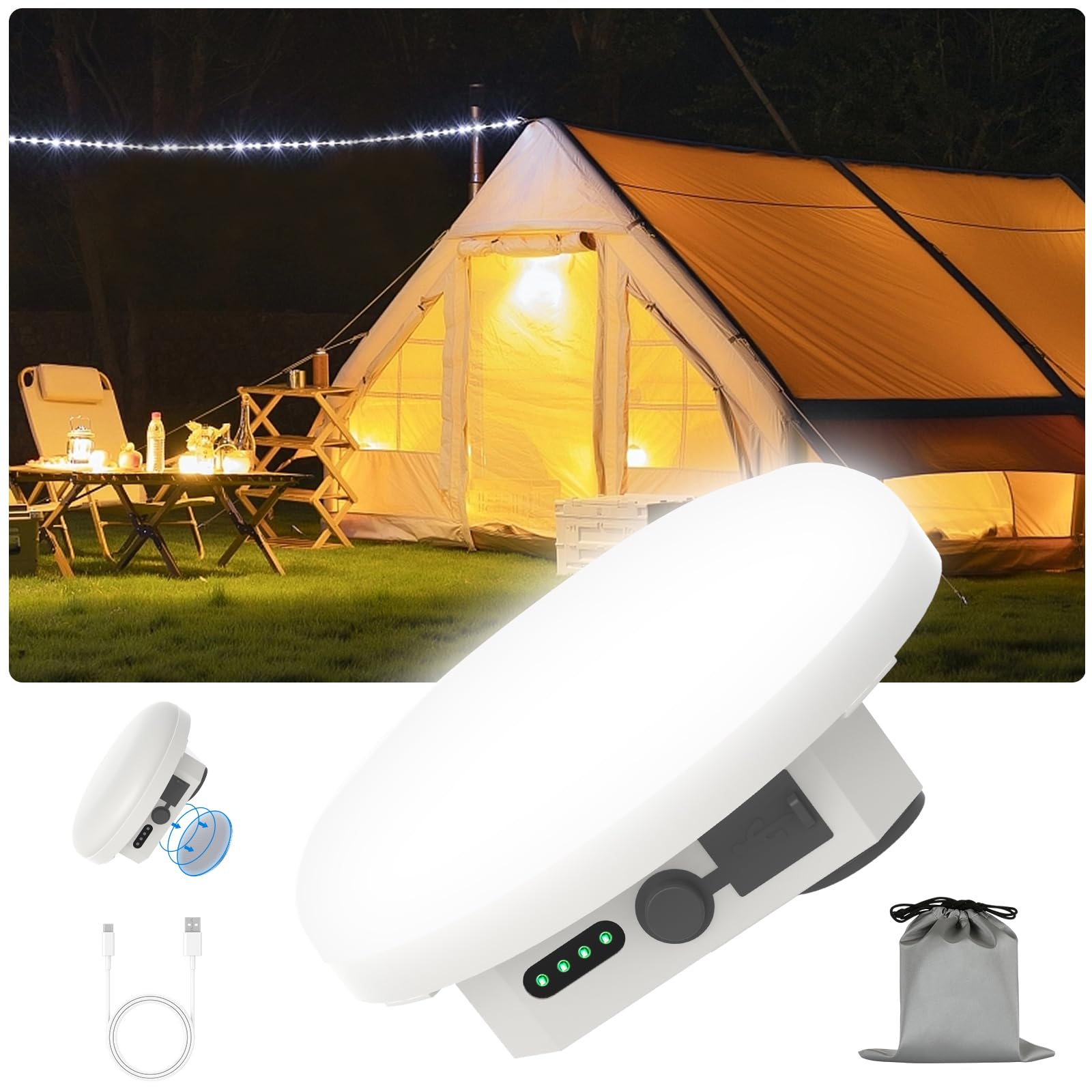 Amkulop Tent Light LED Rechargeable Camping Portable Hanging Lantern for Waterproof Outdoor Lights with Battery Power, Camp Lamp Light for Glamping Indoor Outages Car Repair(F03-B)