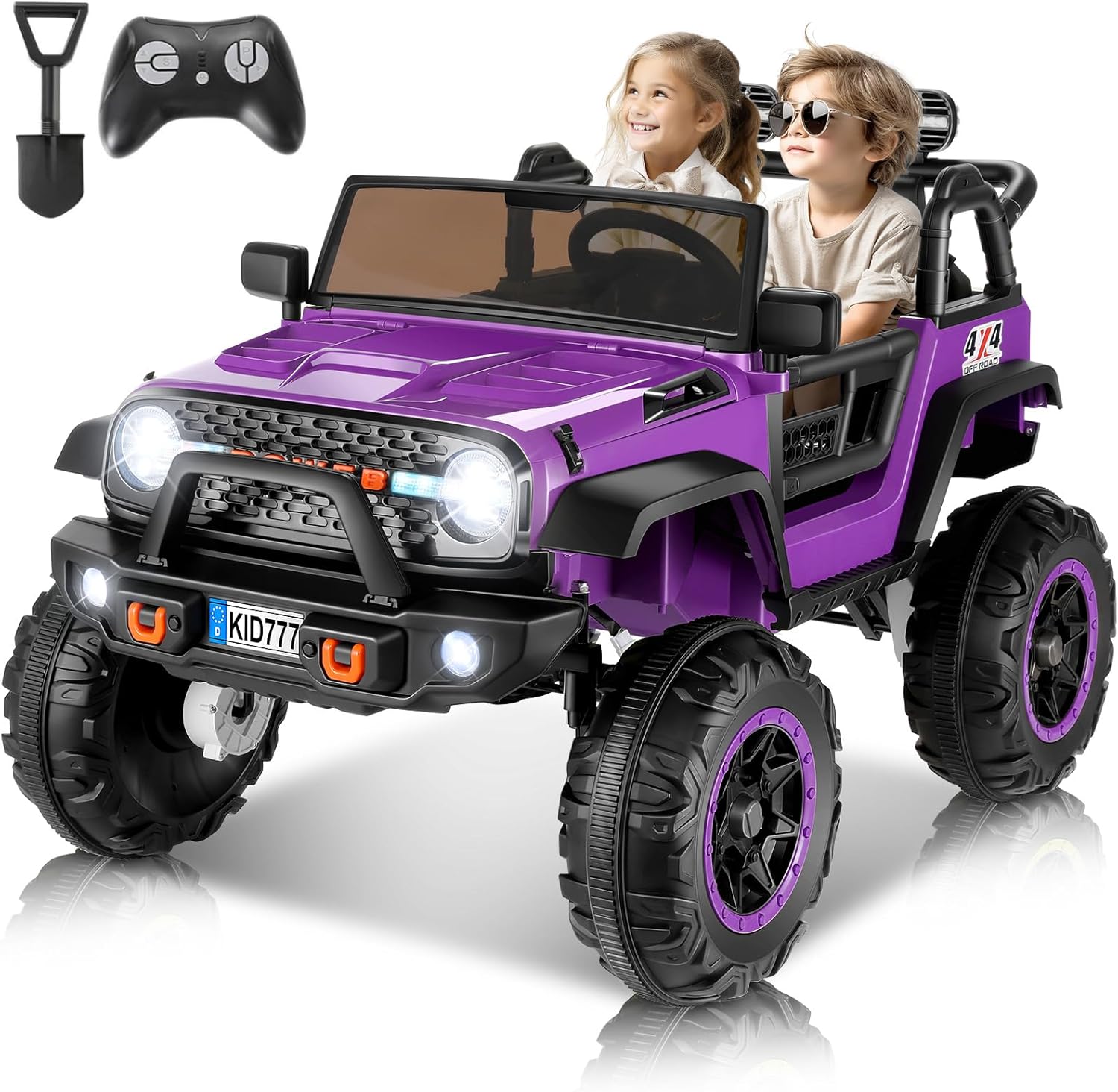 Hikole 24V 4WD Ride on Toys with Remote, 2 Seater Kids Electric Car with 20 Inch Seater, 4x100W Motors, 4 Shock Absorber