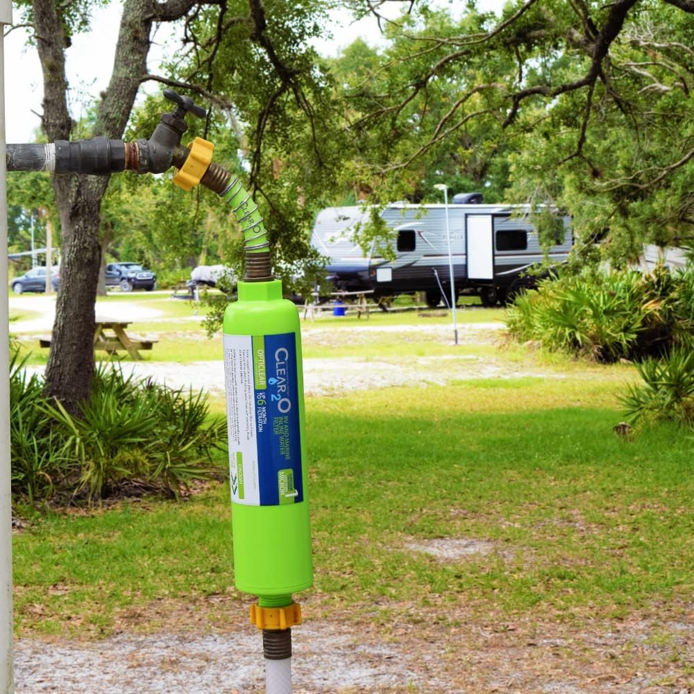 FILTRE À EAU EN LIGNE CLEAR2O POUR CAMPING-CAR ET MARINE - Idéal pour usage camping-car et marine, réduit les odeurs, mauvais goût, chlore avec bloc de charbon solide d'un micron, (Vert) - CRV2006 - Meilleur pour camping-car-Grand Goldman