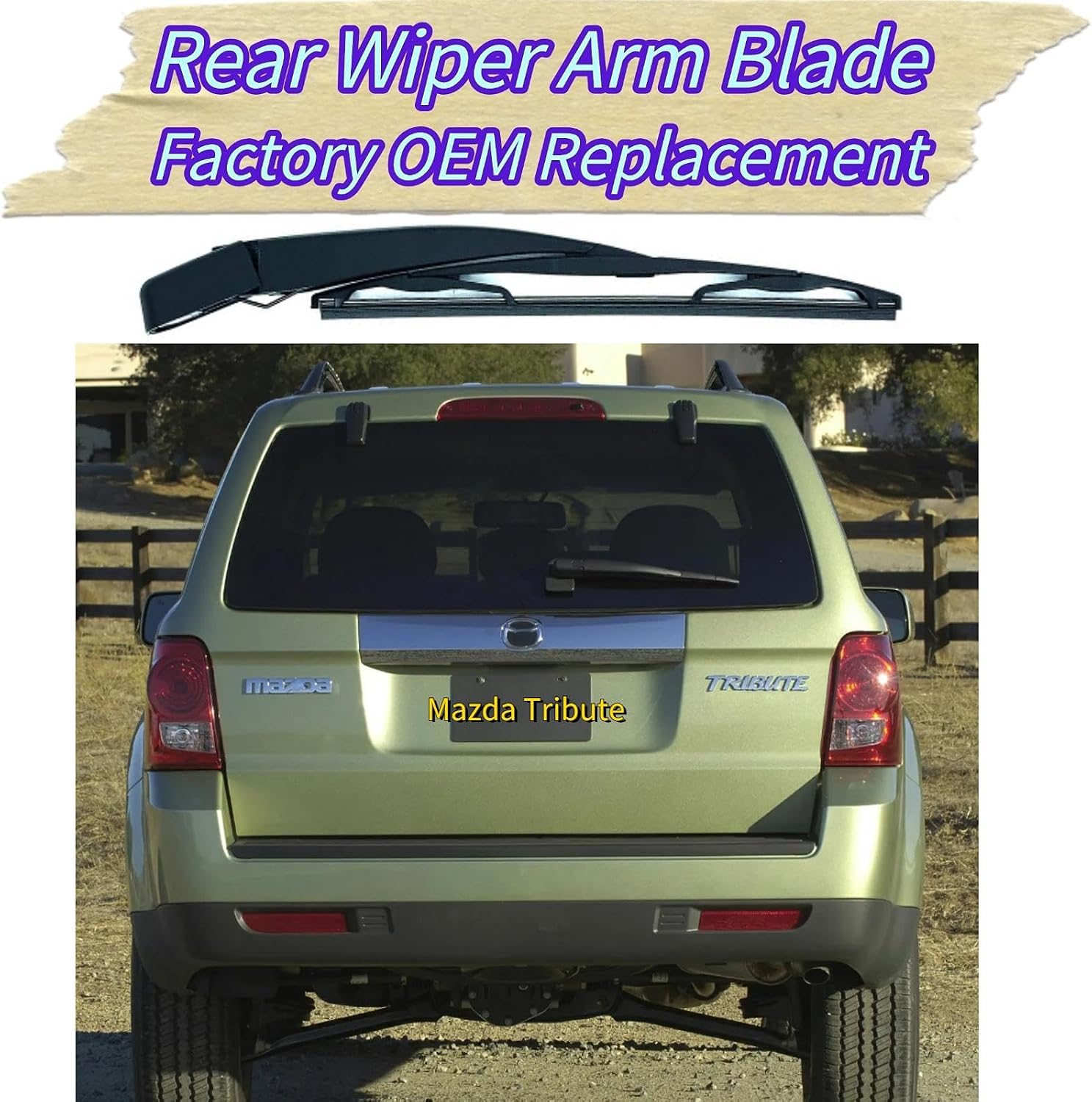 Rear Wiper Blade & Arm Replacement for Mazda Tribute 2011 2010 2009 2008 Fit for Hybrid S i Models - All-Season Rear Back Windshield Wiper Blade Set