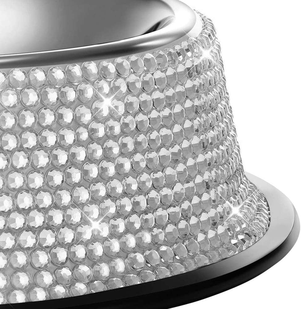 SAVORI Bling Dog Bowls White, 640ML Handmade Bling Rhinestones Stainless Steel Pet Bowls Double Food Water Feeder for Puppy Cats Dogs - Set of 2