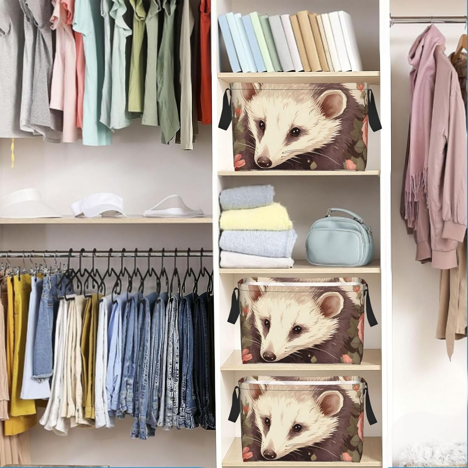 Collapsible Storage Basket for Shelves, Decorative Closet Bin with Handles image 5