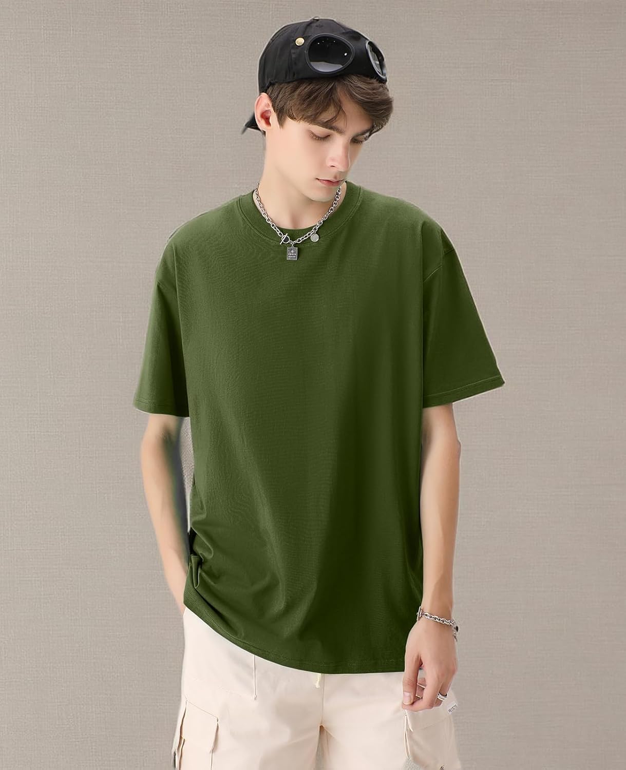 KEEPSHOWING Men's Cotton T-Shirts Oversized Unisex Short Sleeve Crew Neck Loose Basic Tops Solid Athletic Tee - Image 6