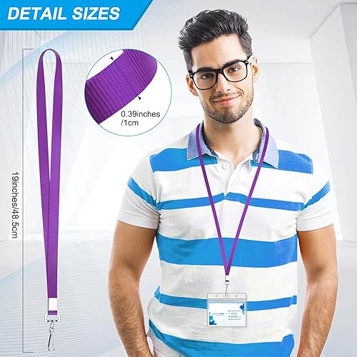 Vista 31 de Paquete de 50 cordones negros a granel para portatarjetas de identificación, plano duradero con gancho giratorio y clip para insignia