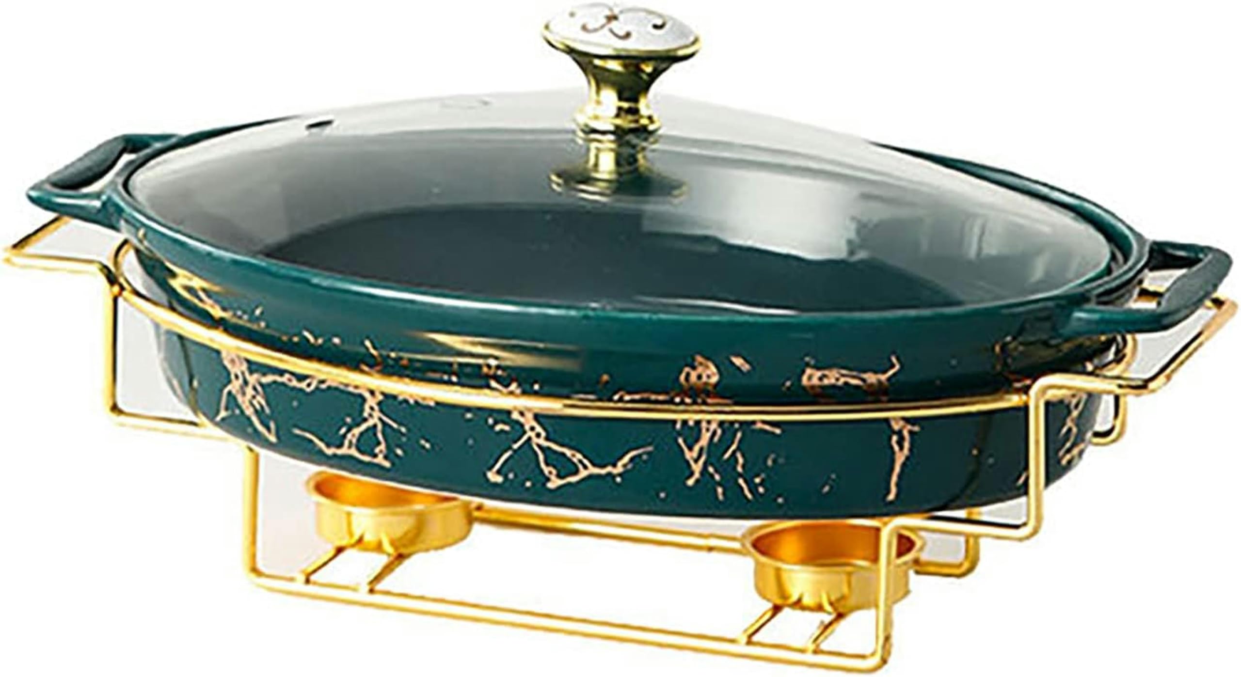 Hadecoll Green Chafing Dish Buffet Set, Ceramics Chafer With Imitation Marble Finish, Chafer And Buffet Warmer Set For Buffet Weddings, Parties, Banquets, Catering Events,-A
