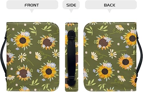 Miniatura 3 de Vodetik Funda de Biblia de flores para mujer, tamaño grande, funda de Biblia de girasol para niñas con cremallera y asa, funda de la Biblia para