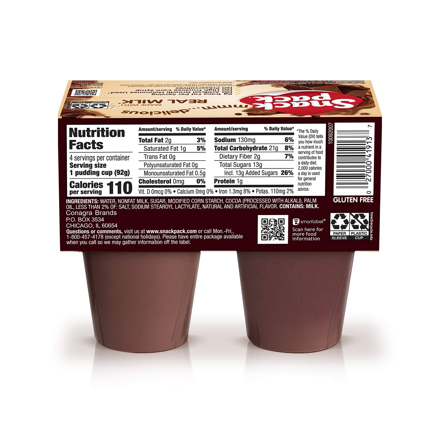 Snack Pack Chocolate Fudge Pudding Cups, 4 ct