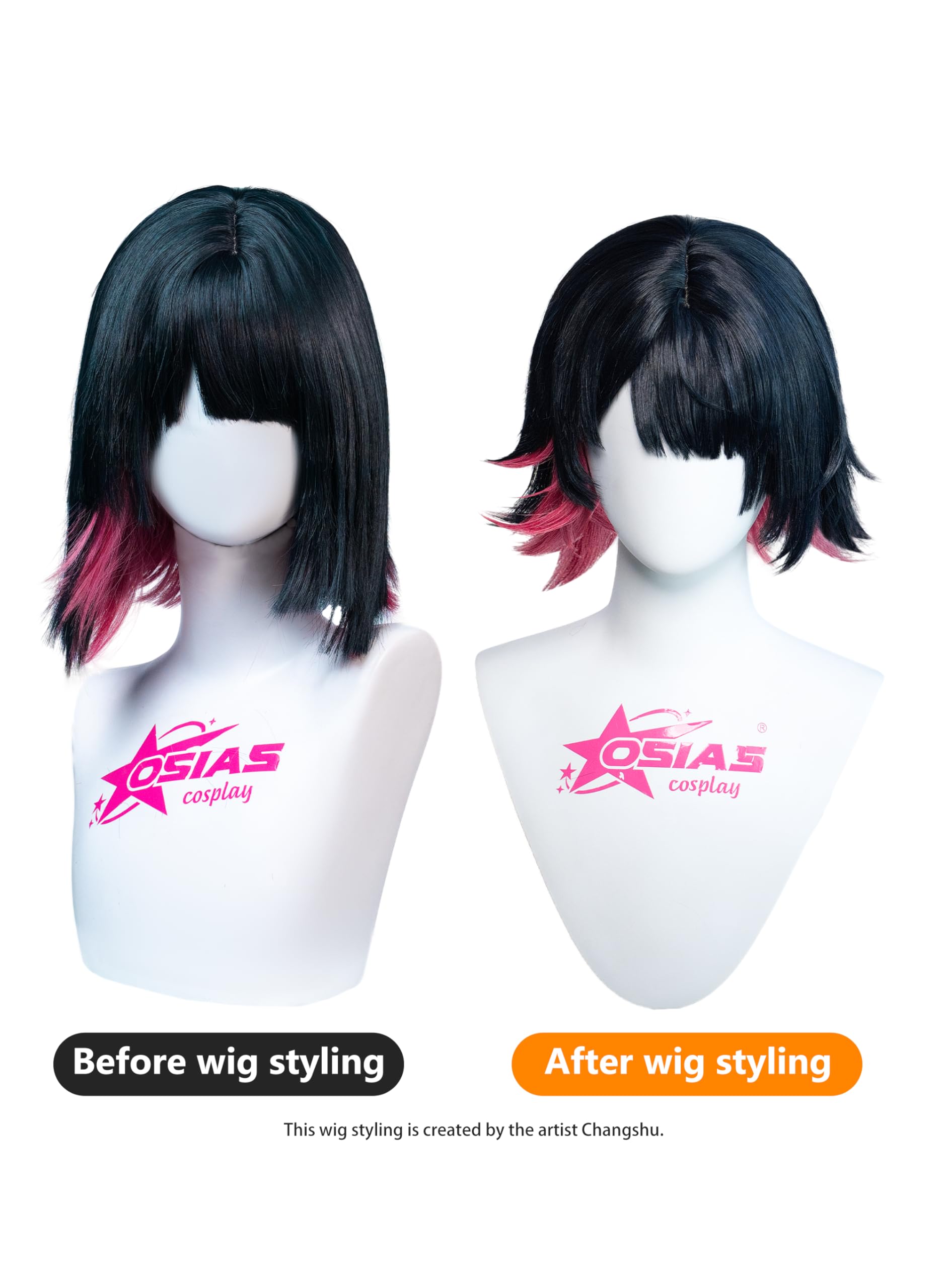 OSIAS Ellen Joe Wig Blue Black Mixed with Pink Synthetic Heat Resistant Hair - Image 3