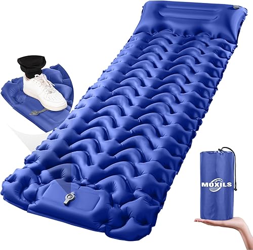 MOXILS Almohadilla de dormir inflable ultraligera para campamento, 75 x 25 pulgadas, bomba incorporada, lo último para camping, senderismo, Airpad,