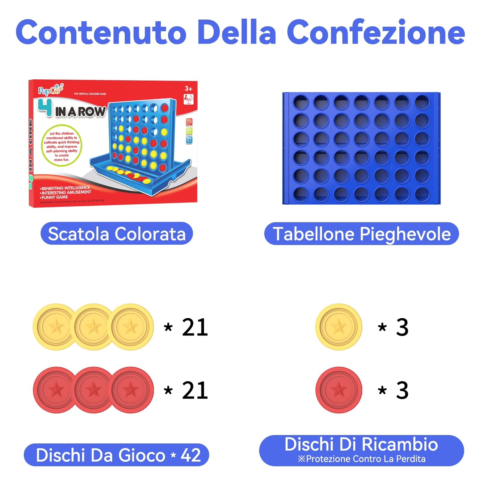Pup Go 4 in Linea Formato Standard per Bambini di 3 Anni +, Classico Gioco di Società Familiare, Gioco di Strategia Educativo da Tavolo, Portatile da Viaggio per 2 Giocatori, Pieghevole con 6 Pedine
