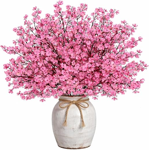 Prplet Artificial Baby’s Breath Flowers for Decoration (6, Pink)