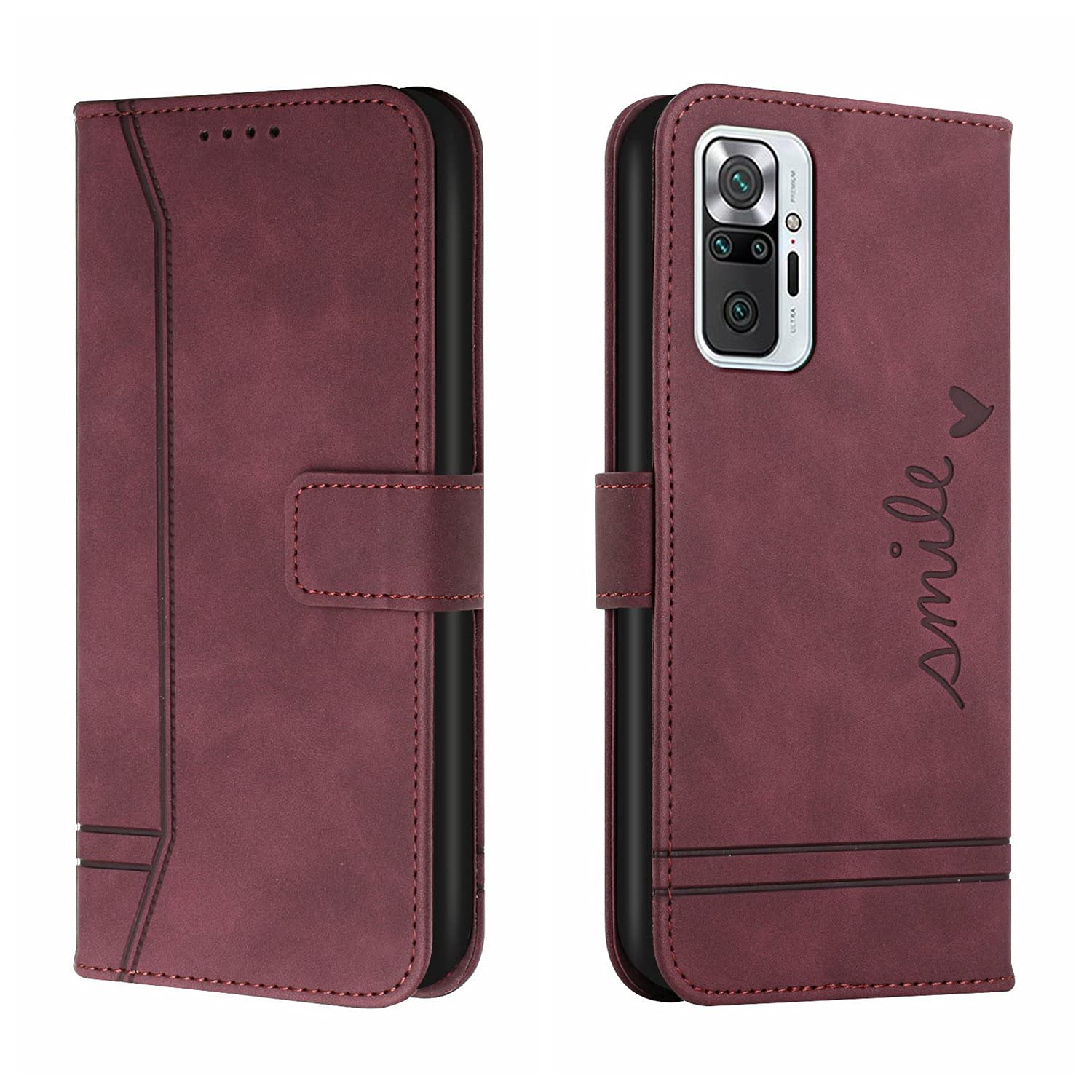 Leder Flip Case Für Xiaomi Redmi Note 10 Pro / Pro Max - Mit Kartenfach, Magnetschnalle & Standfunktion (Schwarz)