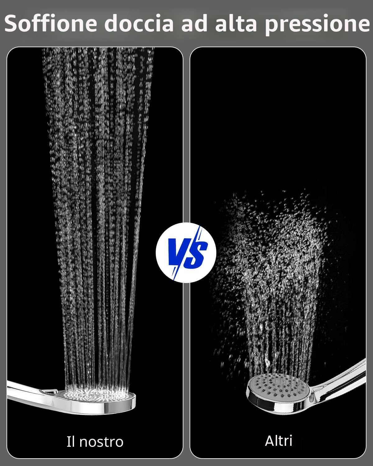 YEAUPE Soffione doccia con tubo 1,8 m, soffione doccia con filtro, soffione doccia a pioggia con 6 tipi di getto, soffione doccia a risparmio acqua, grande funzione anticalcare cromato