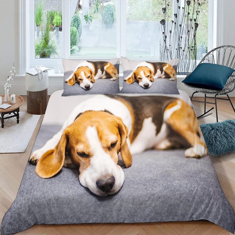 Funda Nordica Cama 180 Beagle 3D Funda Edredón 260x240 cm Perro y 2 Fundas de Almohada 50x75cm con Cremallera, Juego de Ropa de Cama 3 Piezas de Microfibra Hipoalergénica C-1211