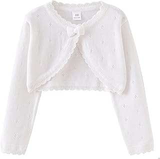 Bolero - Camiseta de punto para bebé y niña, manga larga, monocolor, con lazo, resistente al viento y a los rayos UV, abrigo de algodón