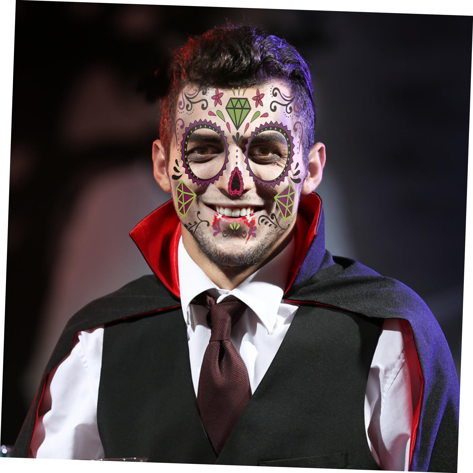 Mikinona 80 Fogli Adesivi Faccia Di Halloween Adesivi Tatuaggio Scheletro Arredamento Festa Tatuaggio Temporaneo Di Halloween Adesivo Con Teschio Stampa a Trasferimento D'acqua