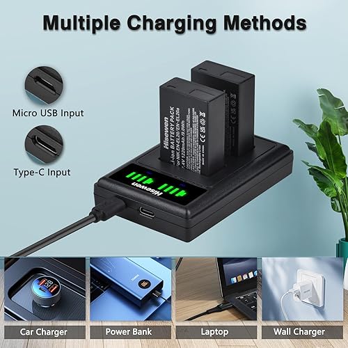 Miniatura 6 de Hisewen EN-EL20 EN-EL20a Batería y cargador dual para Nikon Coolpix P950, P1000, DL24-500, Coolpix A, 1 AW1, 1 J1, 1 J2, 1 J3, 1 S1, 1 V3 Cámara