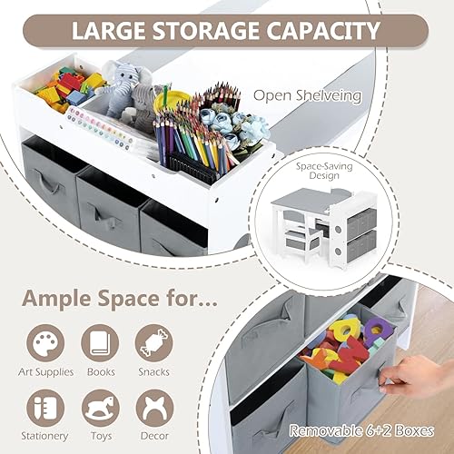 Miniatura 3 de Kinder King Juego de mesa de arte y silla de caballete para niños, mesa de actividades de madera 3 en 1, 6 contenedores de almacenamiento, rollo de