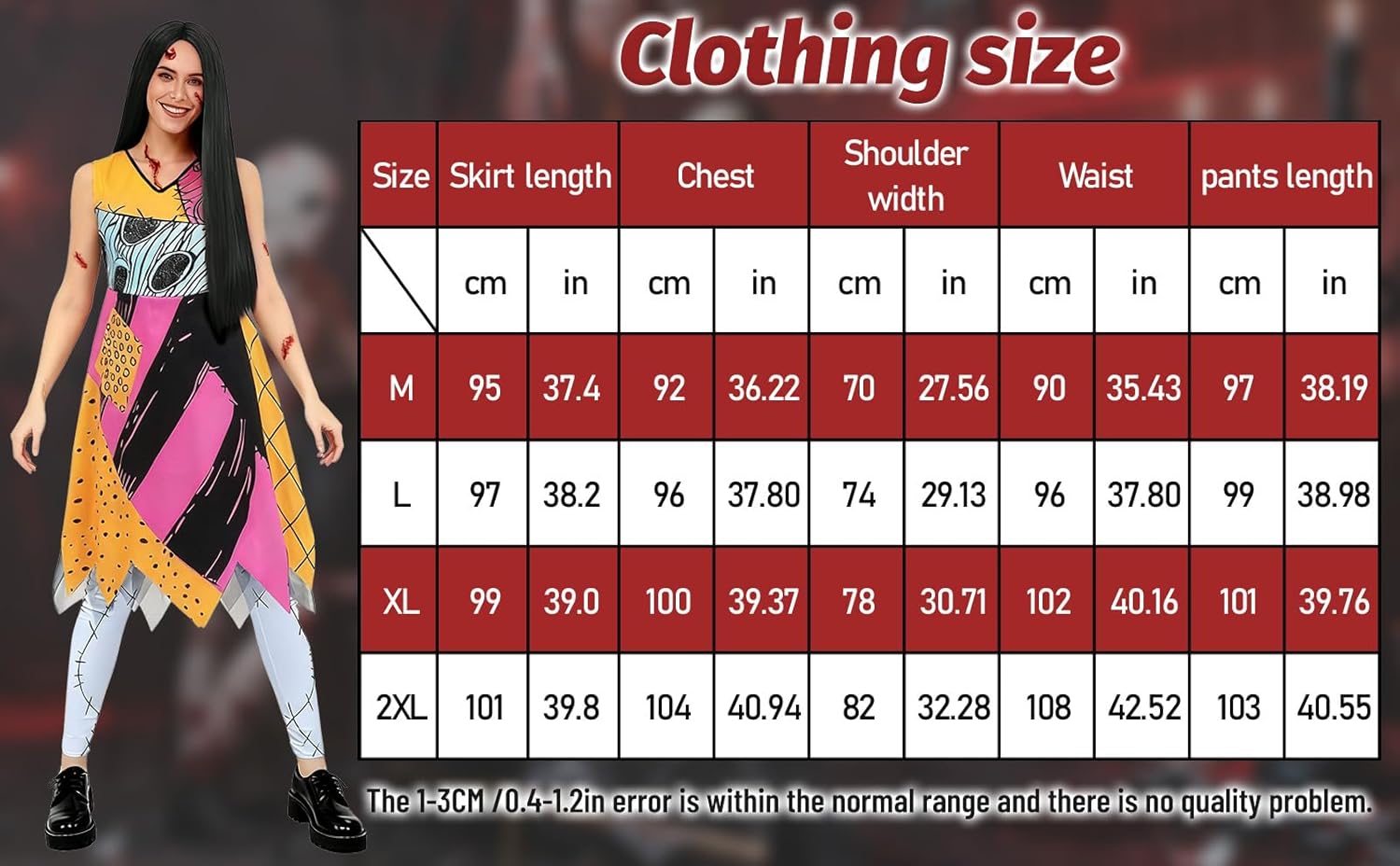 Adult Sally Costume Women Christmas Night-Mare Dress with Pants Stickers Halloween Cosplay Outfit Prop Accessories - Image 8