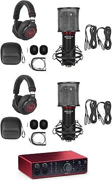 Audiosavings Bundle Focusrite SCARLETT 16I16 4G 4th Gen 24-bit Audio Recording Interface Bundle with 2 Rockville PRO-M50 SR Headphones+2 RCM SR Studio/Recording Condenser Microphone 5 Items