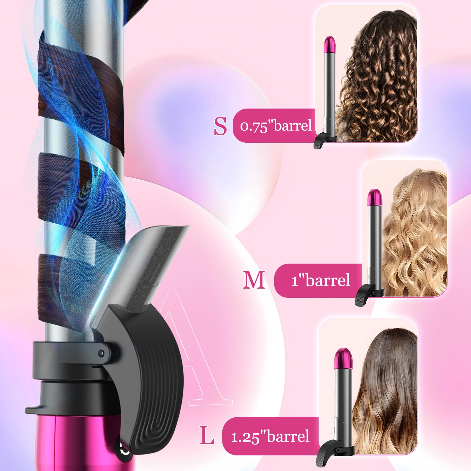 3 in 1 Lockenstab Automatisch Negatives Ion 360° Rotierender, 9/25/32 mm, Automatic Hair Curler, Automatischer Lockenstab für lange, mittellanges haare, mit LCD-Display,160-220℃