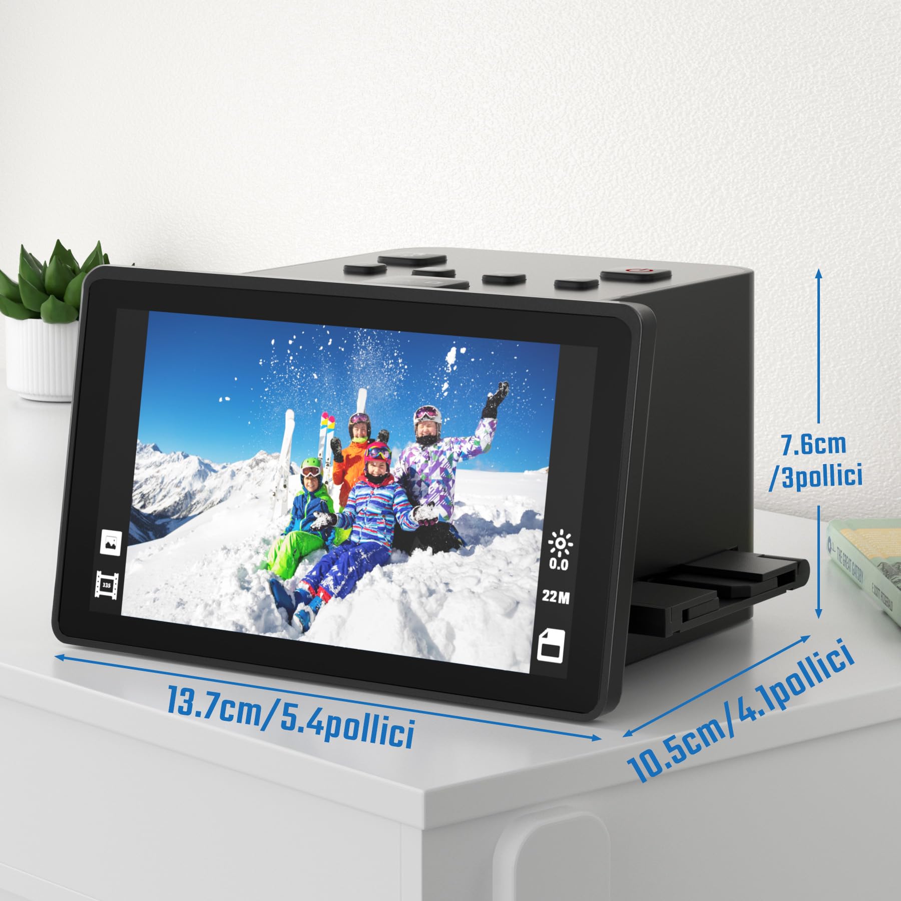 Scanner digitale per film e diapositive con ampio display LCD da 5 pollici, scanner negativo e diapositive per digitalizzare, converte 135, 126 KPK, 110 film negativi e Super 8 in JPEG da 22 MP.