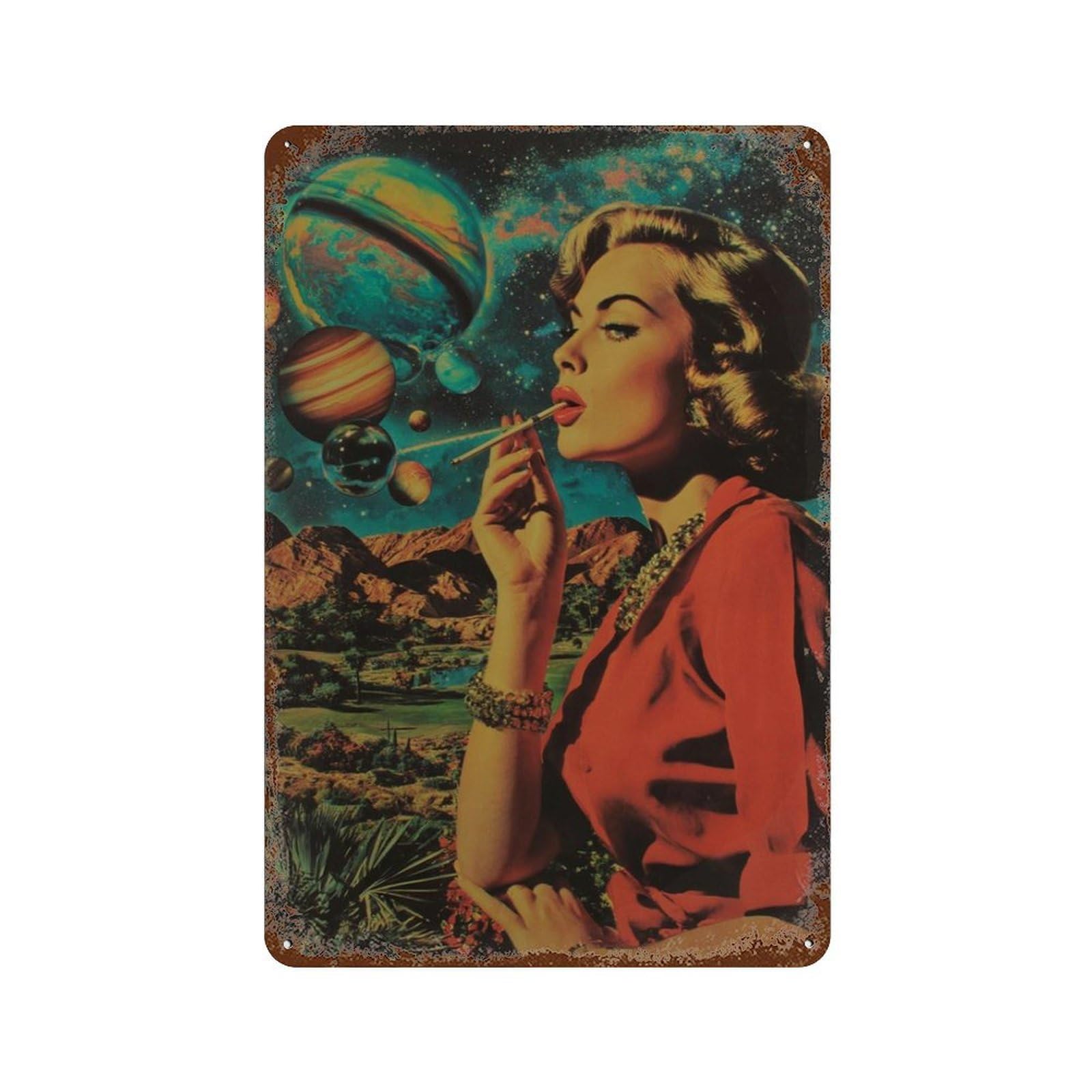 xiaoxiaoshen Retro Space Surreal Collage Cosmic Pop Wall Decor Art Metal Tin Poster Modern Home Decor Art Home Bar Shop Decorations Vintage Sign 30x20cm