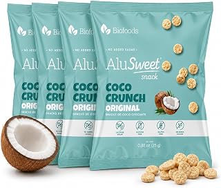 Alusweet Coco Crunch Sweet Rice Chips - Thin Crips Made with 100% Real Coconut - No Added Sugar Rice Cookies- Healthy Light & Crispy Snack - Low Sugar - Gluten Free - 25G (Pack of 4)