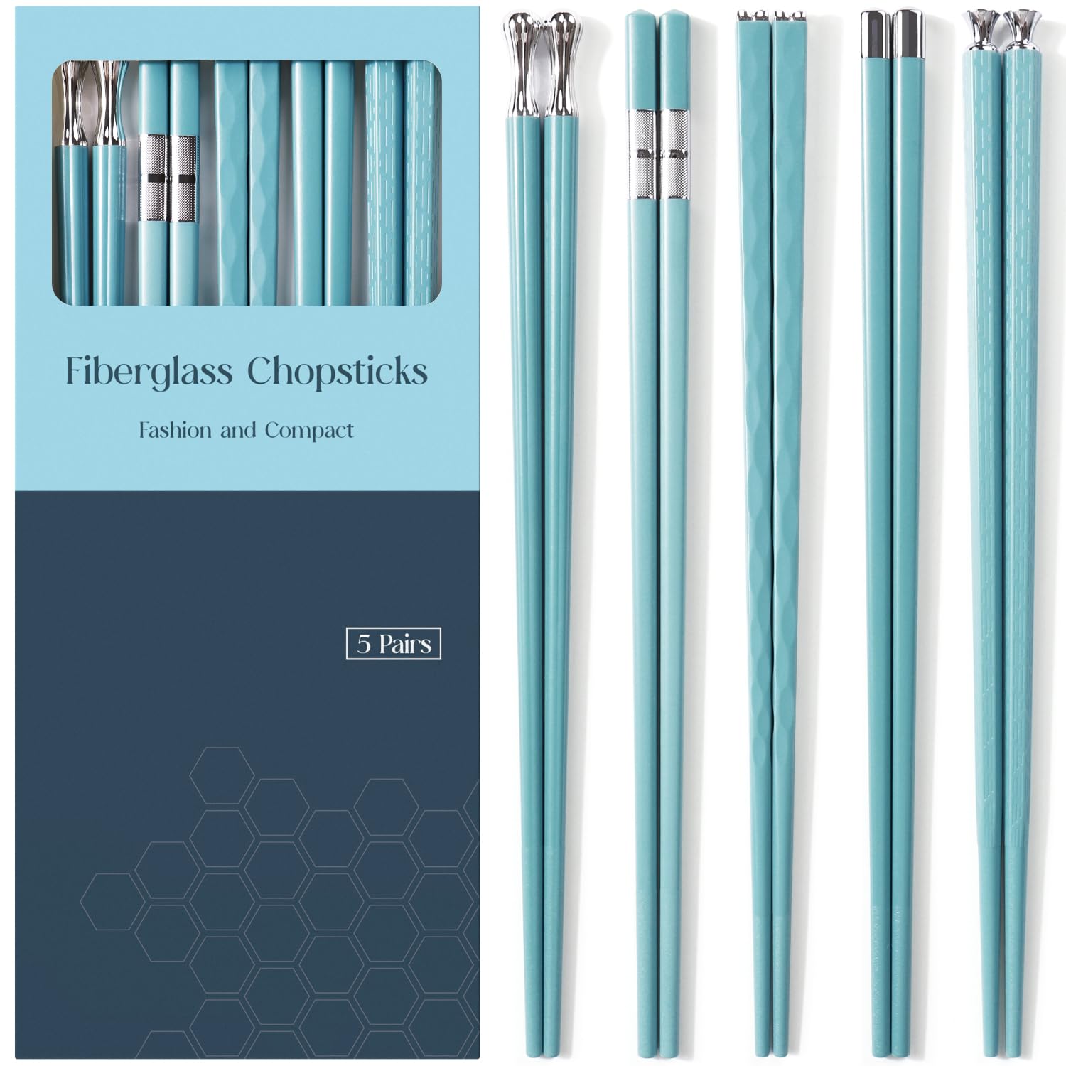 GLAMFIELDS Chopsticks Reusable,Premium Fiberglass Chopsticks Dishwasher Safe，5 Pairs Non-slip Chop Sticks Lightweight for Sushi 9.57 Inch Gift Set