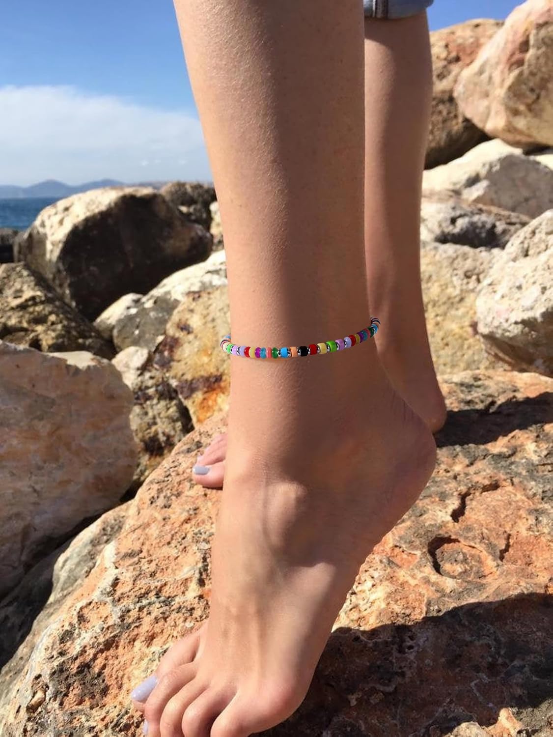 XIJIN Natural Stone Beaded Anklets for Women Handmade Beach Boho Turquoise Beads Ankle Bracelet Jewelry Gift for Her - Image 3