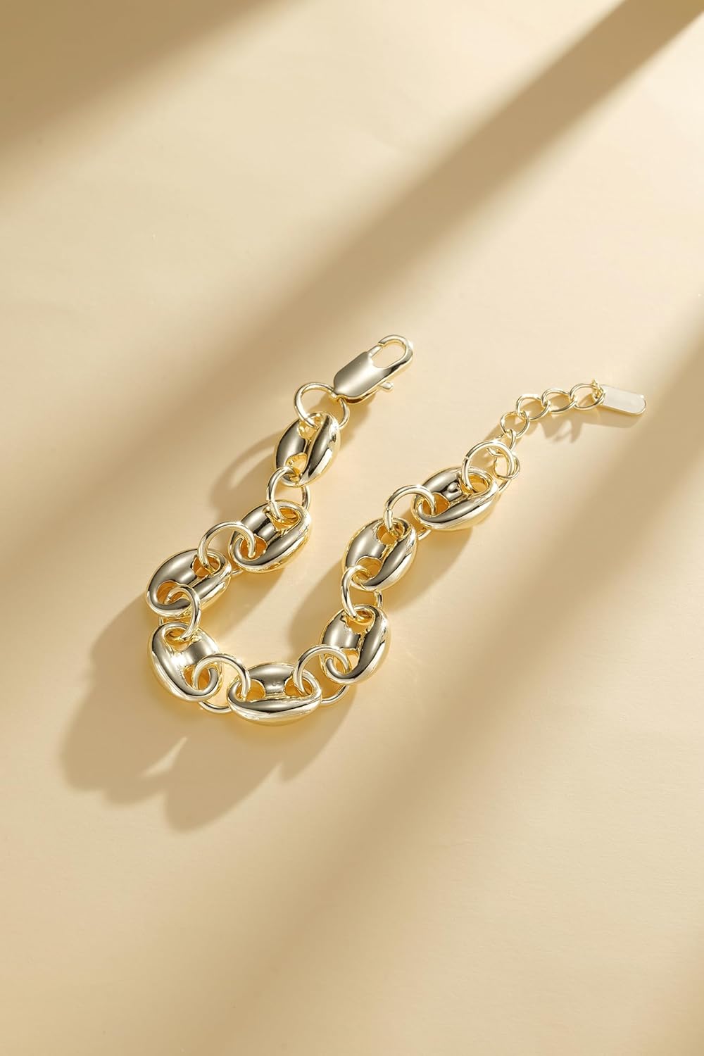 Gold-Tone Matte Chunky Chain Bracelet for Women, Interlocking Oval Link Design with Lobster Clasp, Statement Jewelry Style - Image 3