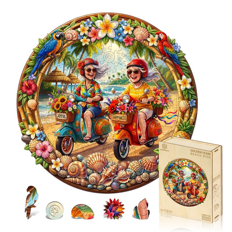 Jigfoxy Wooden Puzzles for Adults, Golden Years Beach Ride Wood Puzzle