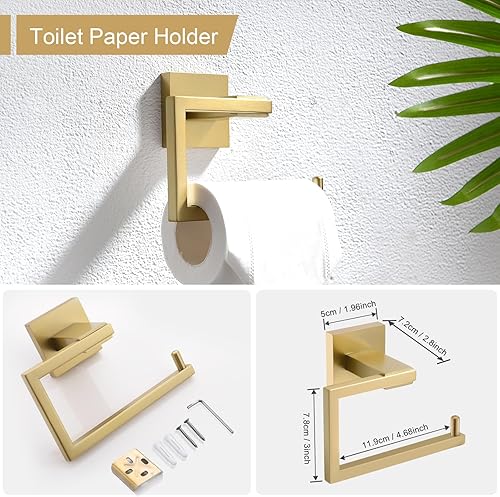 Miniatura 3 de YACVCL Toallero y soporte de papel higiénico dorado cepillado, juego de accesorios de baño, barra de anillo de toalla de mano de acero inoxidable,