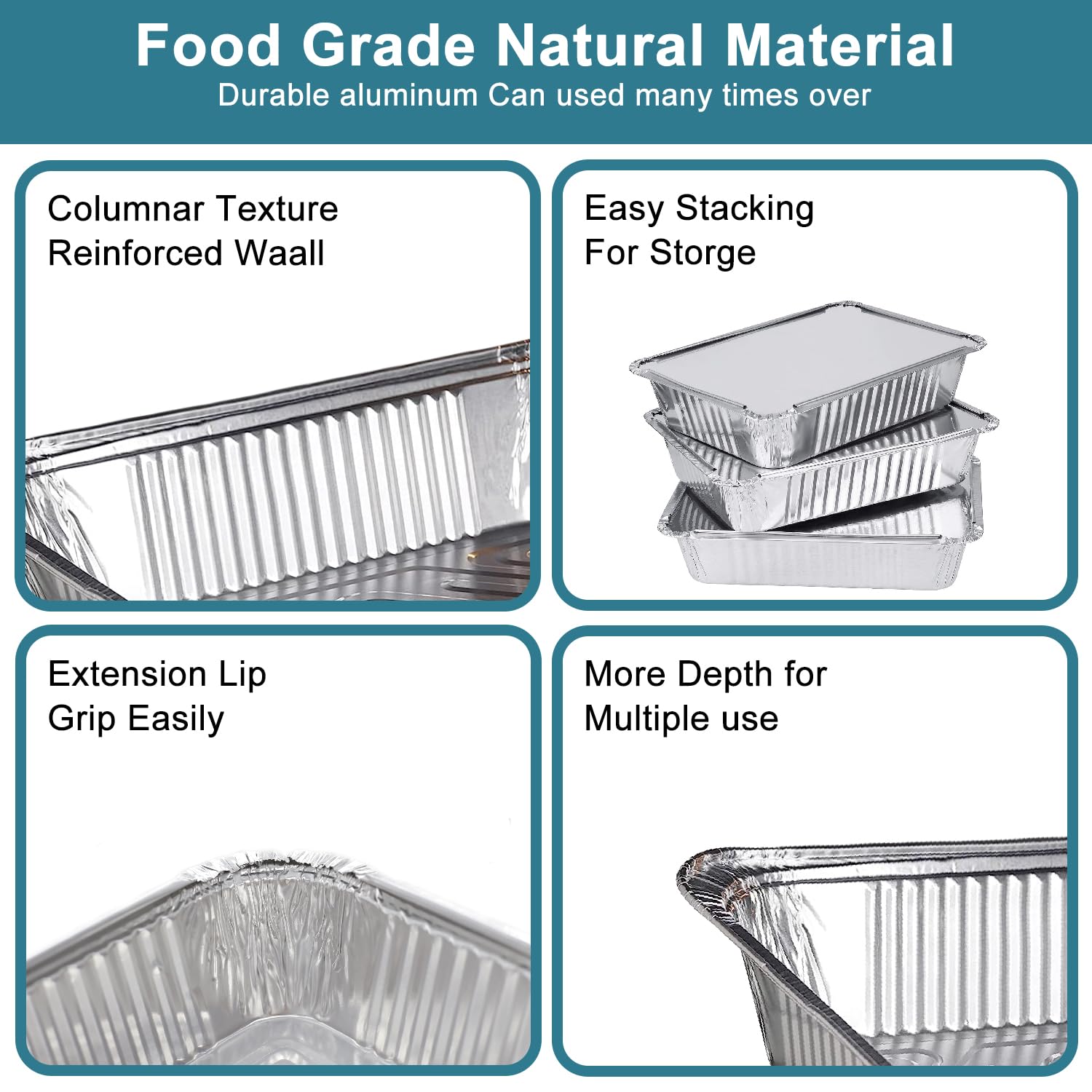 SUPERFA 20 Pack Large Aluminium Foil Trays with Lids, 2300ml Disposable Foil Trays for Oven Baking, BBQ(32x22x5cm) - Image 3