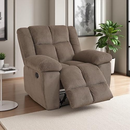 Miniatura 18 de Juego de sofá reclinable de pana, sofá reclinable manual con portavasos/mesa auxiliar, cómodos sofás reclinables de tela, juegos de muebles de sala