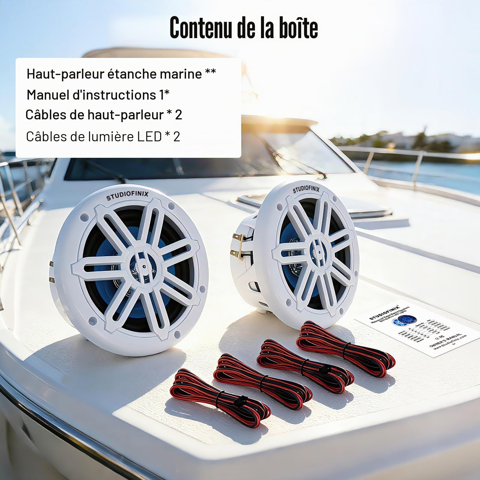 Enceintes Marines STUDIOFINIX 6,5 Pouces, 700 W, avec éclairage LED - Enceintes 2 Voies résistantes aux intempéries, idéales pour Les Bateaux, Les quads et Les UTV (Paire, Blanc)