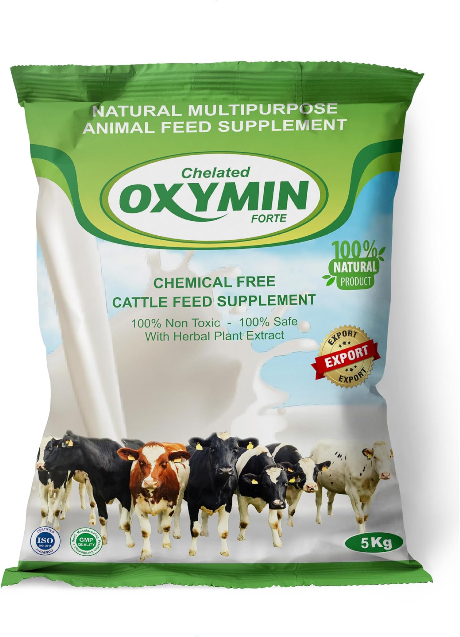 Oxymin Chelated Mineral Mixture for Cow, Buffalo, Goat, Pig, Sheep, Poultry & Livestock | Boosts Milk Production, Growth & Immunity | Vitamins, Minerals & Herbal Supplement (Pouch, 5kg)
