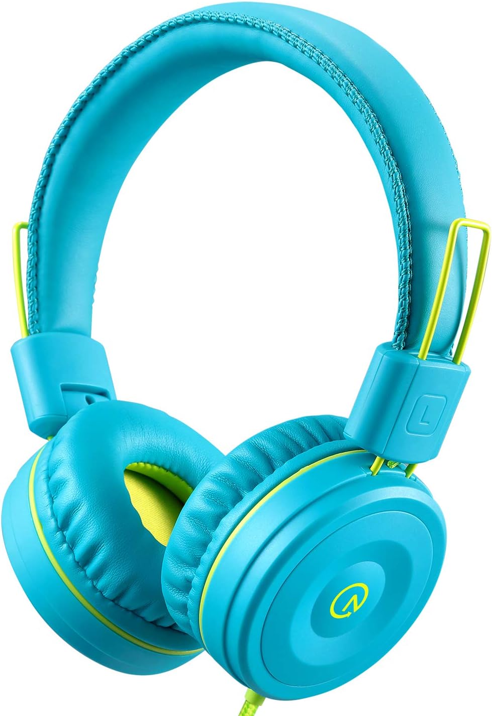 Kids Headphones K22 Foldable Stereo Tangle-Free 5ft Long Cord 3.5mm Jack Plug in Wired On-Ear Headset for iPad/Amazon Kindle Fire/Boys/Girls/Laptop/School/Tablet (Teal/Lime)