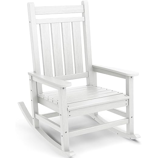 SERWALL Oversized Rocking Chair, Outdoor Rocking Chair for Adults, All Weather Resistant Porch Rocker for Lawn Garden, White