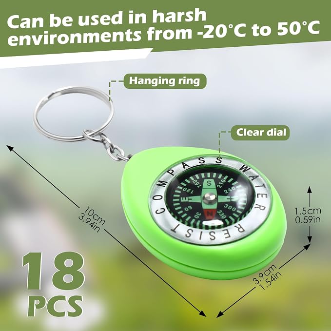 18 brújulas mini de llavero verdes para camping miniatura 2