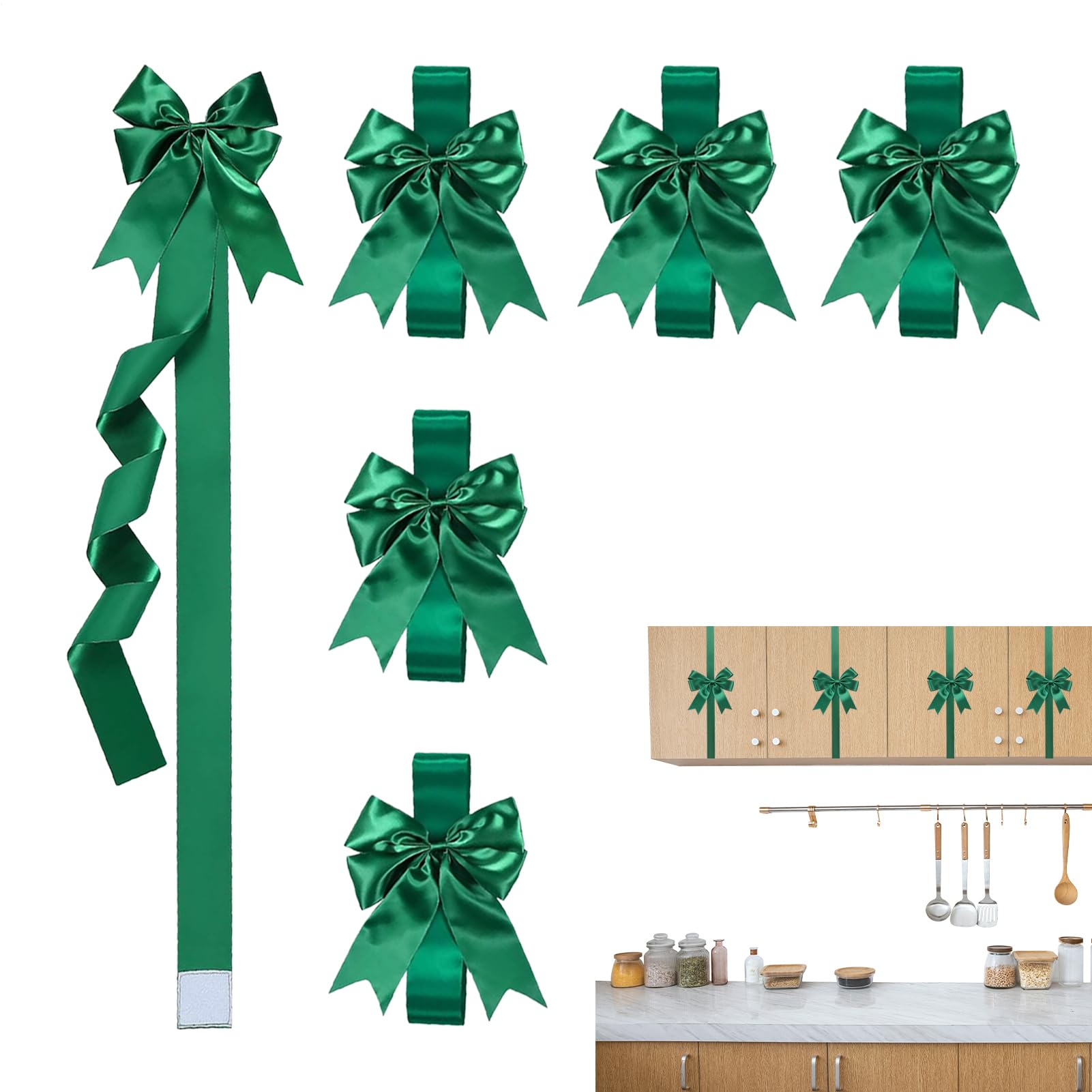 Lazos Navideños para Gabinetes de Cocina pack de 6 piezas grandes en rojo y verde