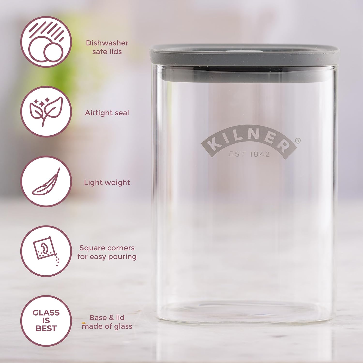 Kilner Fresh Storage Jar 1 Litre Glass Food Container with Vacuum Seal Lid | BPA-Free Glass | Airtight, Stackable, Easy-Pour Design | Ideal for Tea, Coffee, Sugar & More image 3