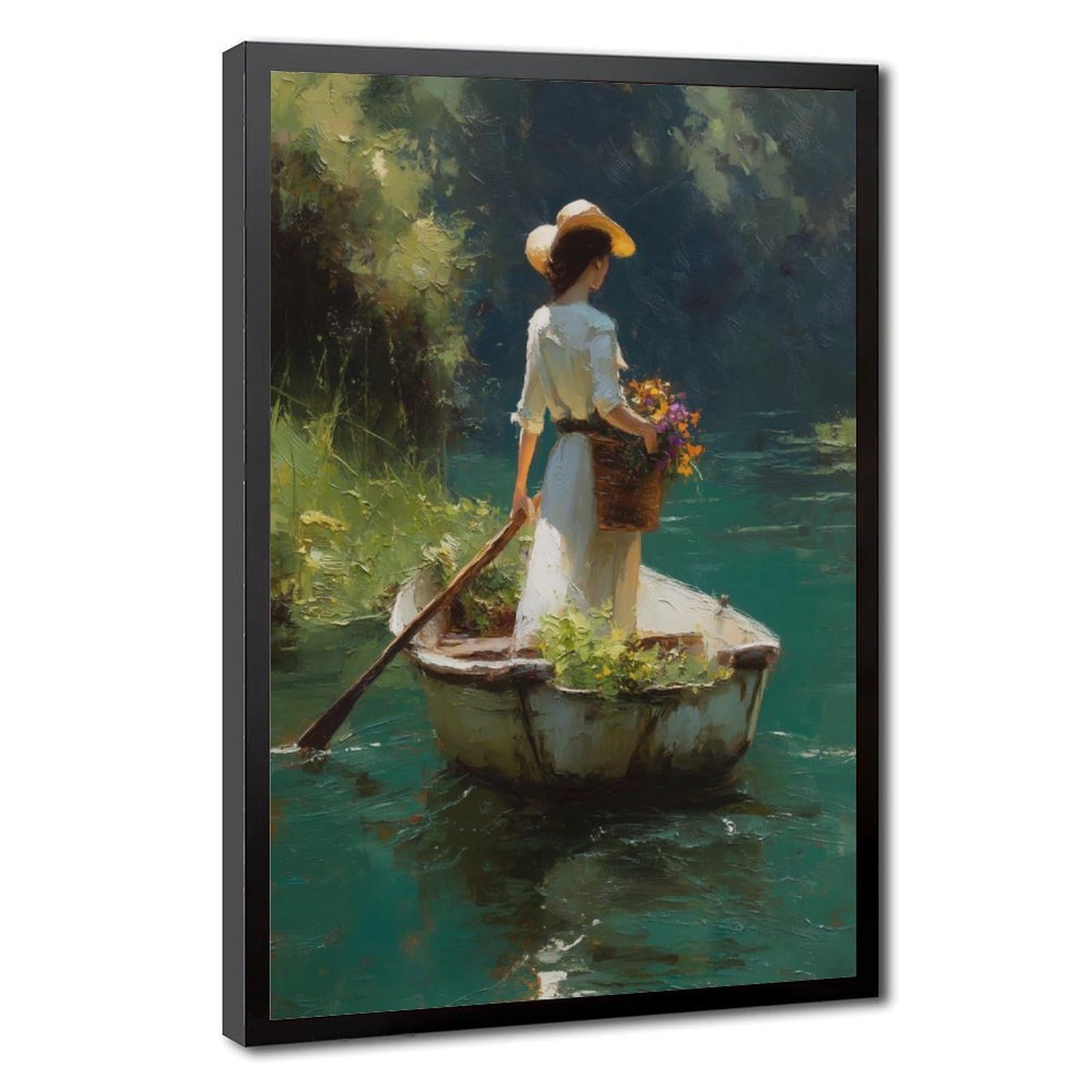 Bareronor Black Cottagecore Woman In Boat Canvas Poster Bedroom Decor Landscape Office Room Decor Gift 24" L X 36" W