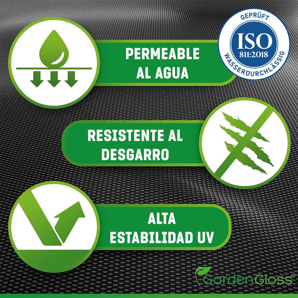 GardenGloss 50m² Premium Tela Antihierba contra Las Malas Hierbas - 150g/m² Extra Fuerte - Mallas Antihierba Resistente al Desgaste 50g/m² - Alta estabilización UV (50m x 1m, 1 Rollo)